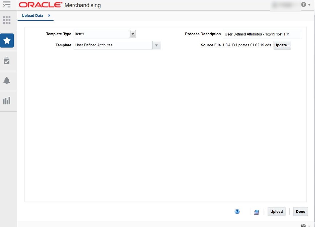 Upload Data filled in with Items, User Defined Attributes and the .ods source file.