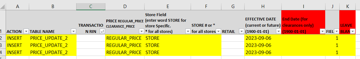 Example ItemPriceAction rows with PRICE_UPDATE_2 records.