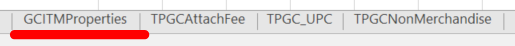 GCITMProperties tab highlighted in the workbook.