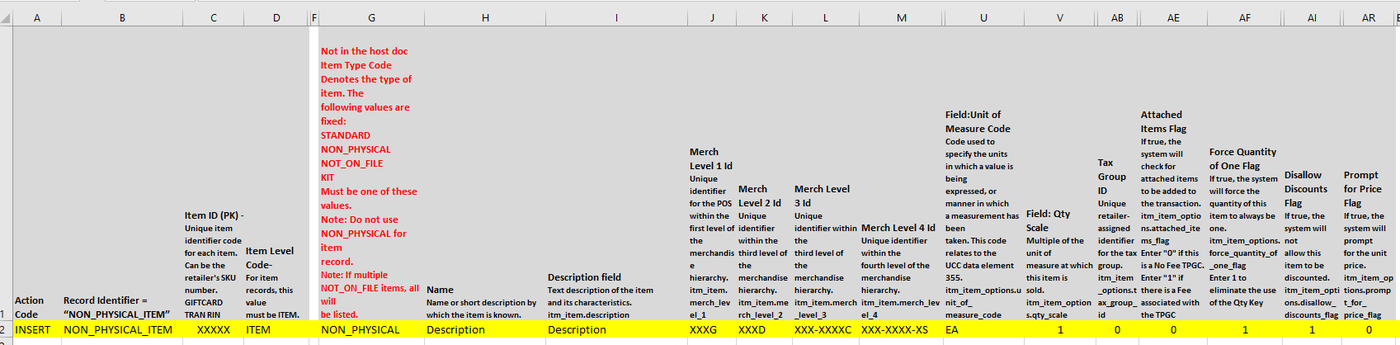 TPGCNonMerchandise example, columns A through AR.